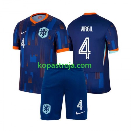 Billiga Fotbollströjor Nederländerna Virgil van Dijk 4 Barn Borta tröja EM 2024 Kortärmad